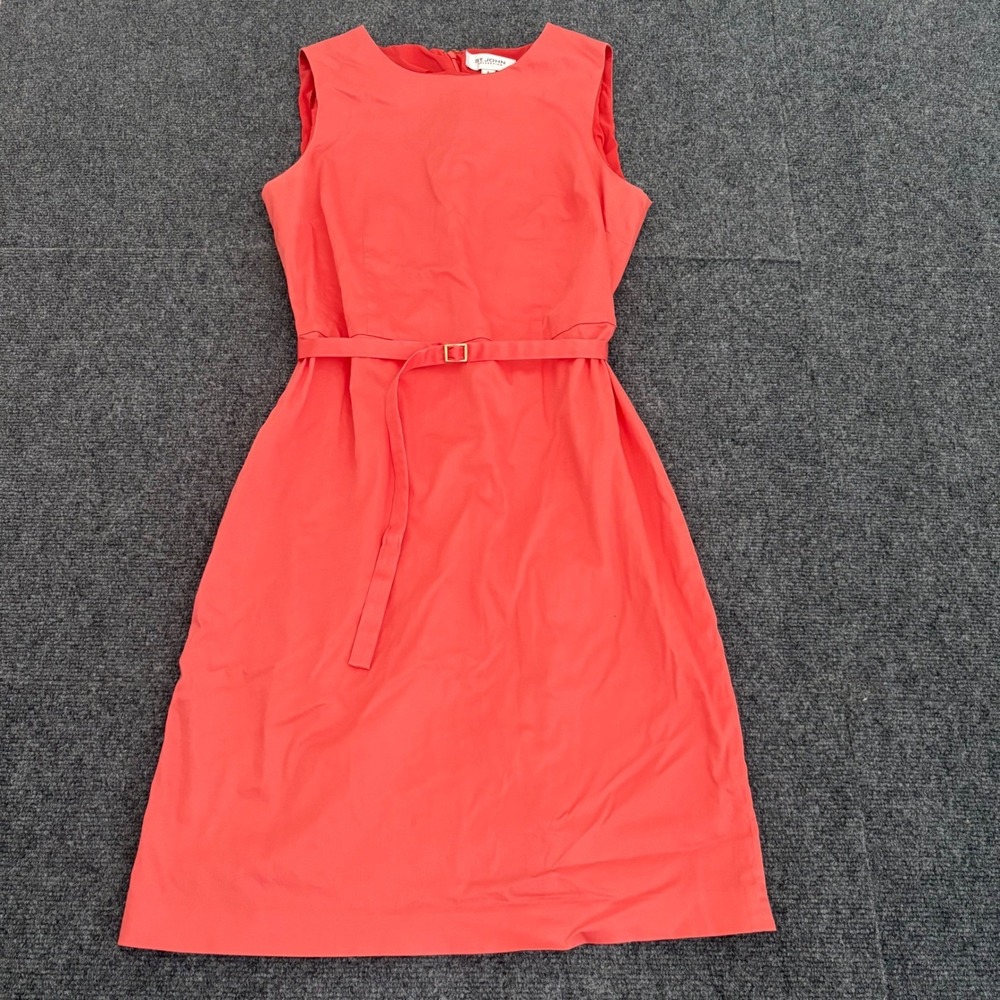 St. John Collection Coral Pink Cotton Belted Sheath Dress Size 8 Sleeveless